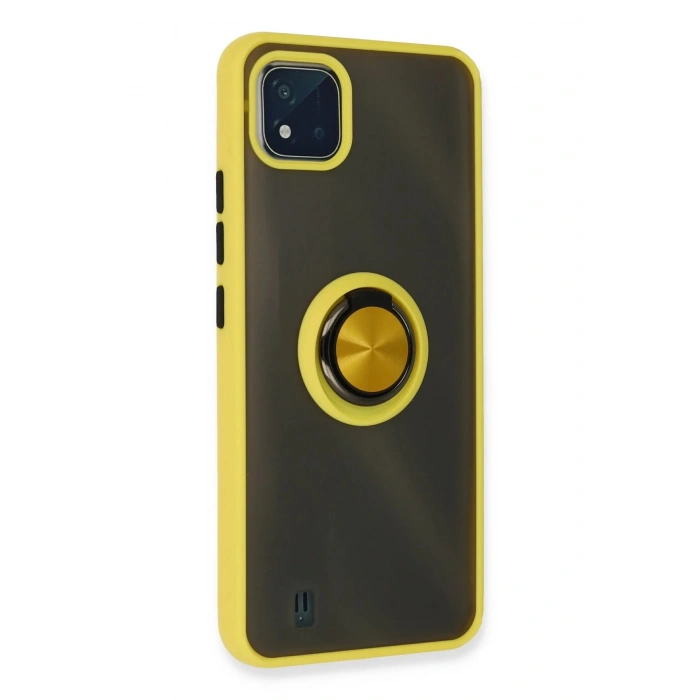 Realme C11 2021 Kılıf Montreal Yüzüklü Silikon Kapak - Sarı