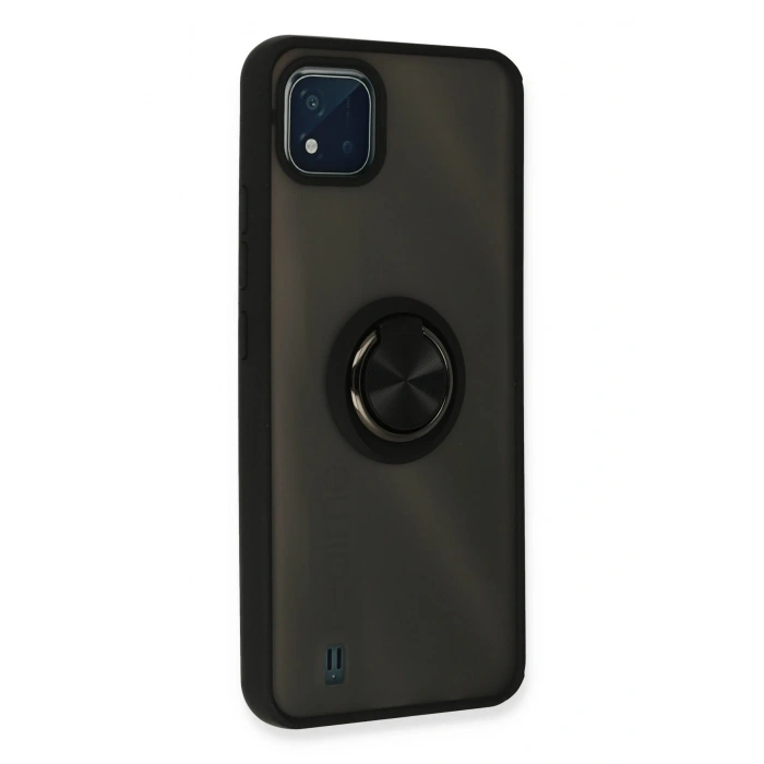 Realme C11 2021 Kılıf Montreal Yüzüklü Silikon Kapak - Siyah