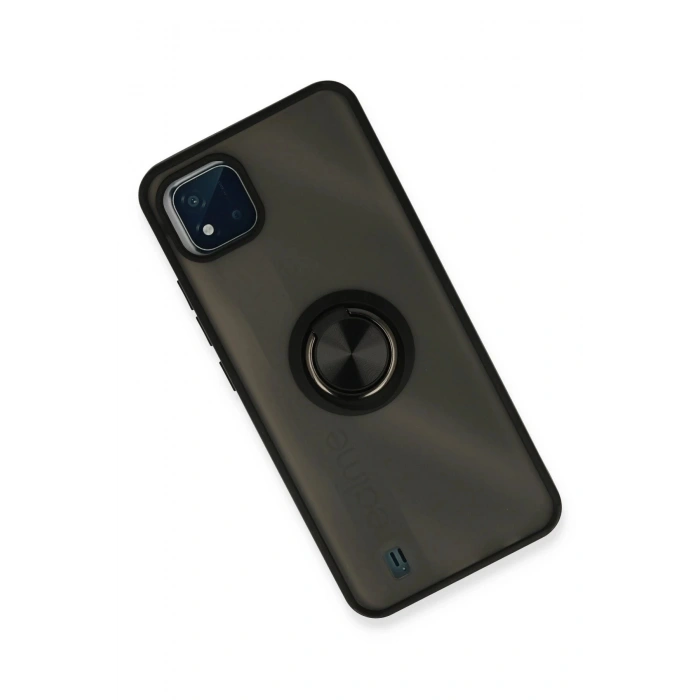 Realme C11 2021 Kılıf Montreal Yüzüklü Silikon Kapak - Siyah