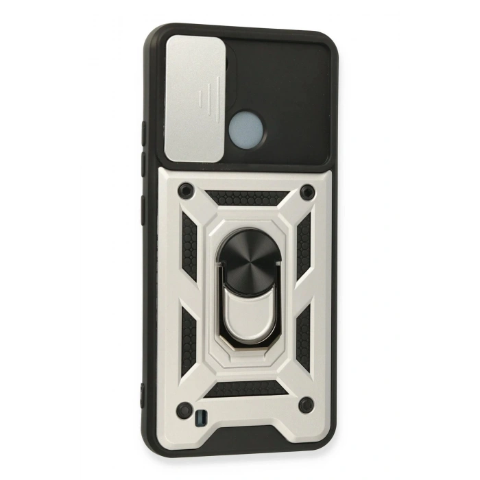 Realme C11 2021 Kılıf Pars Lens Yüzüklü Silikon - Gümüş