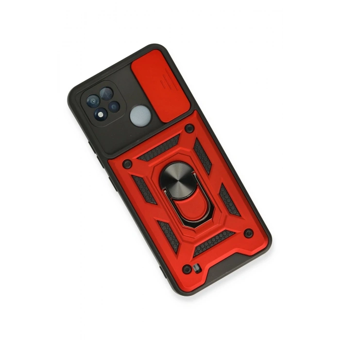 Realme C11 2021 Kılıf Pars Lens Yüzüklü Silikon - Kırmızı