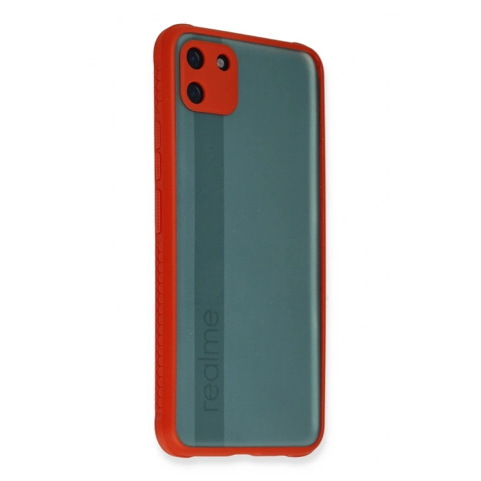 Realme C11 Kılıf Miami Şeffaf Silikon - Kırmızı