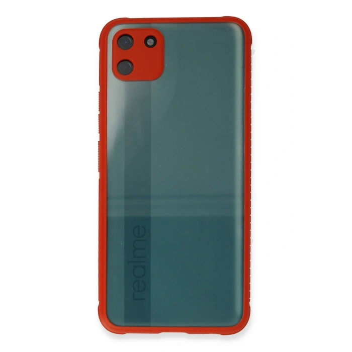 Realme C11 Kılıf Miami Şeffaf Silikon - Kırmızı
