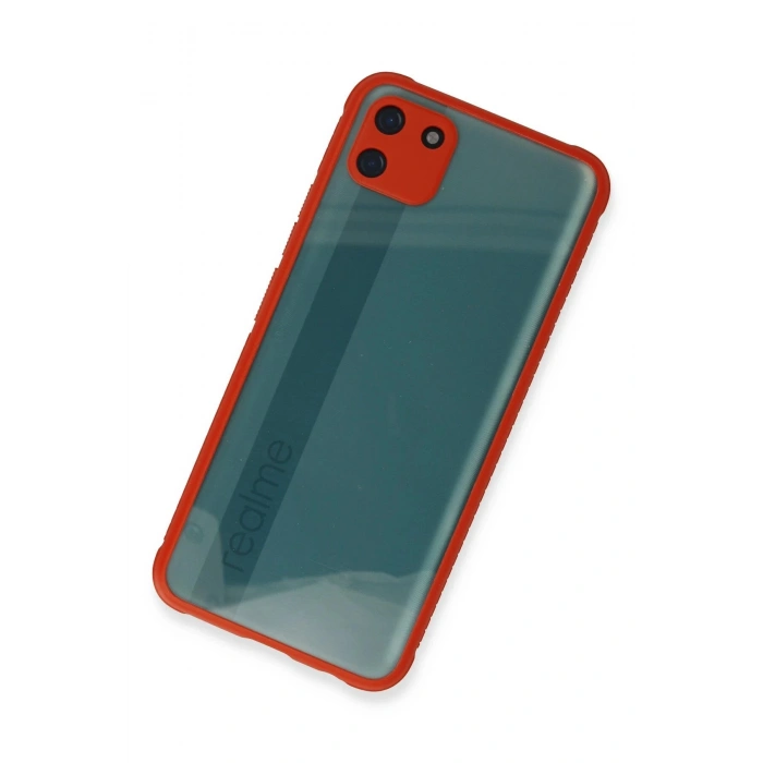 Realme C11 Kılıf Miami Şeffaf Silikon - Kırmızı