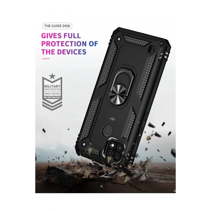 Realme C21 Kılıf Sofya Yüzüklü Silikon Kapak - Siyah