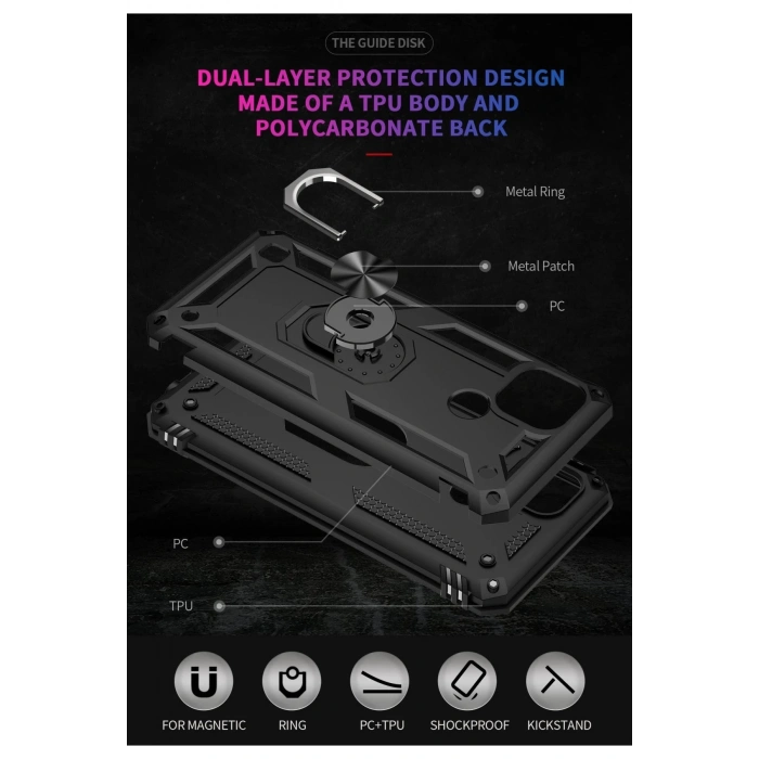 Realme C21 Kılıf Sofya Yüzüklü Silikon Kapak - Siyah