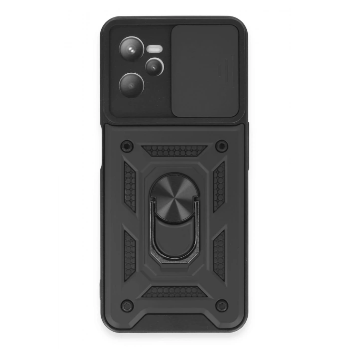 Realme C35 Kılıf Pars Lens Yüzüklü Silikon - Siyah