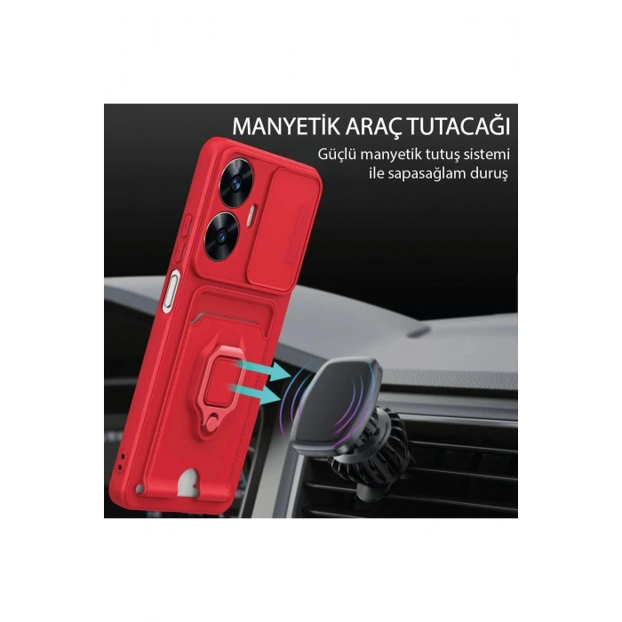 Realme C55 Kılıf Zuma Kartvizitli Yüzüklü Silikon - Siyah