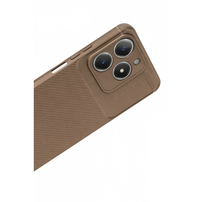 Realme C61 Kılıf Auto Focus Karbon Kapak - Kahverengi