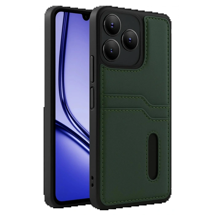 Realme Note 50 4G Kılıf Sara Kartvizitli Deri Kılıf - Koyu Yeşil