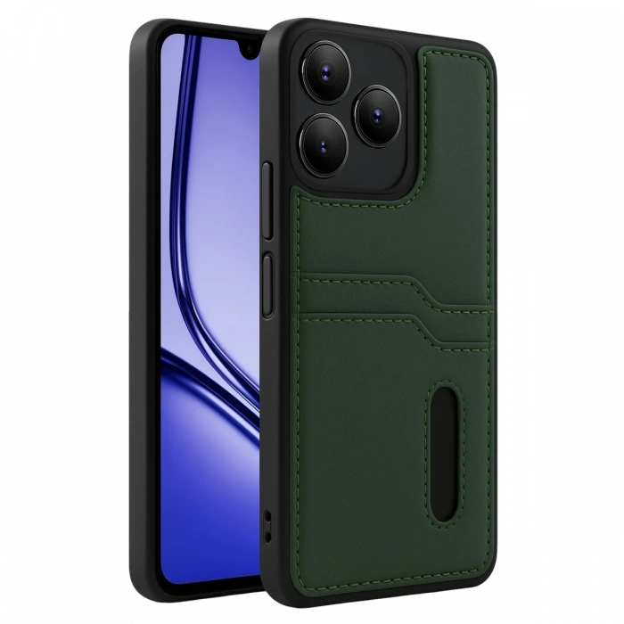 Realme Note 50 4G Kılıf Sara Kartvizitli Deri Kılıf - Koyu Yeşil