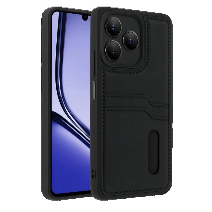 Realme Note 50 4G Kılıf Sara Kartvizitli Deri Kılıf - Siyah