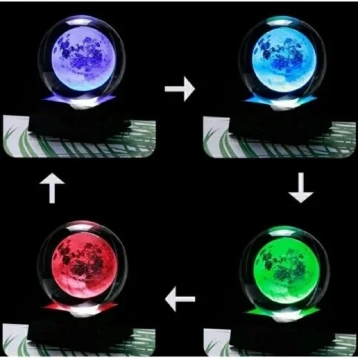 Renk Değiştiren Led Işıklı Dolunay Pilli Cam Küre 6 cm