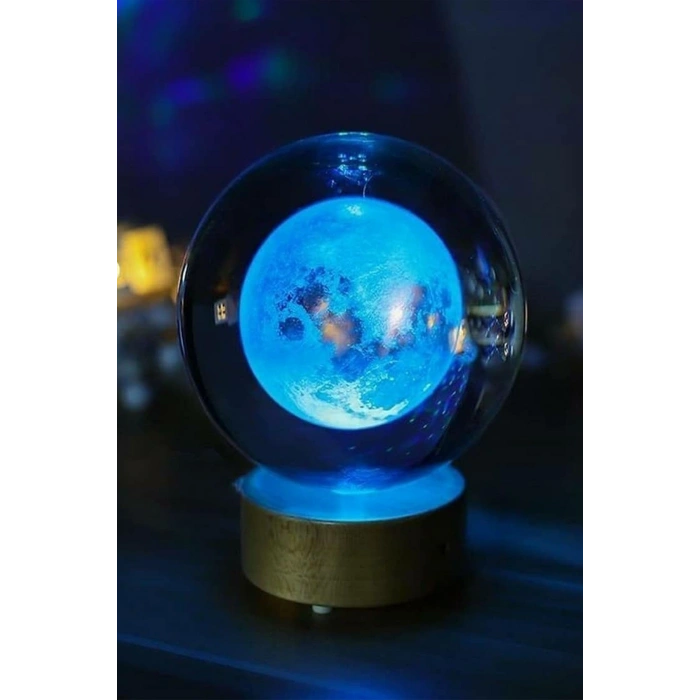 Renk Değiştiren Led Işıklı Dolunay Pilli Cam Küre 6 cm