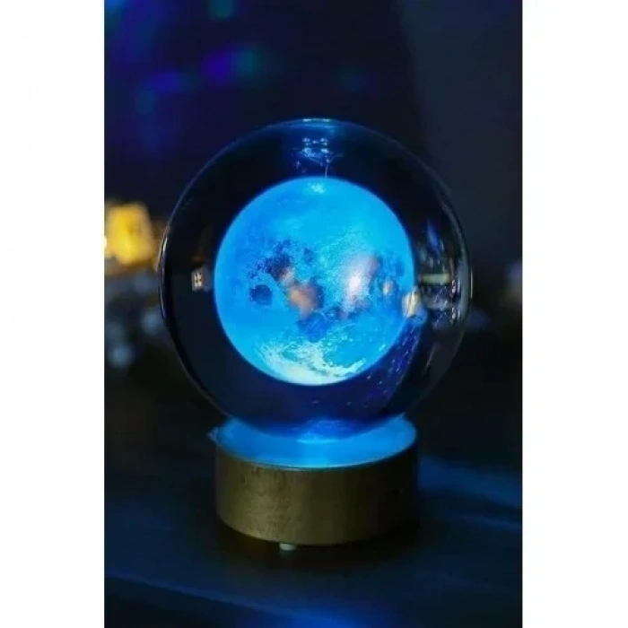Renk Değiştiren Led Işıklı Dolunay Pilli Cam Küre 6 cm