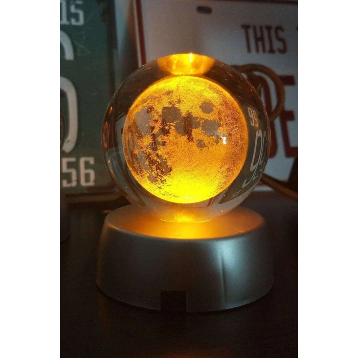Renk Değiştiren Led Işıklı Dolunay Pilli Cam Küre 6 cm