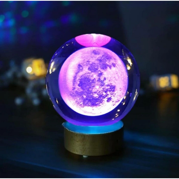 Renk Değiştiren Led Işıklı Dolunay Pilli Cam Küre 6 cm