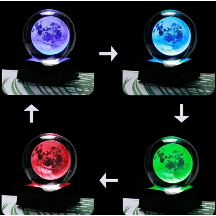Renk Değiştiren Led Işıklı Dolunay Pilli Cam Küre 6 cm