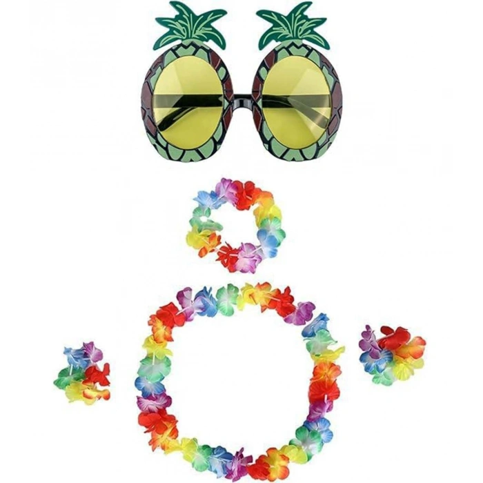 Renkli Ananas Gözlük, Taç, Kolye ve Bileklik Seti