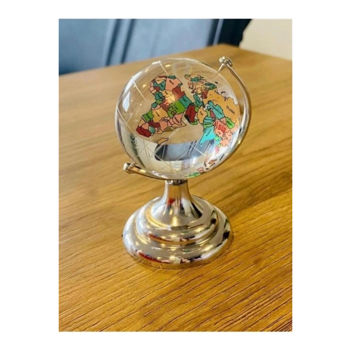 Renkli Dünya Cam Küre 5 cm Çap Ayaklı Kristal Cam Renkli Dünya Haritası Küre
