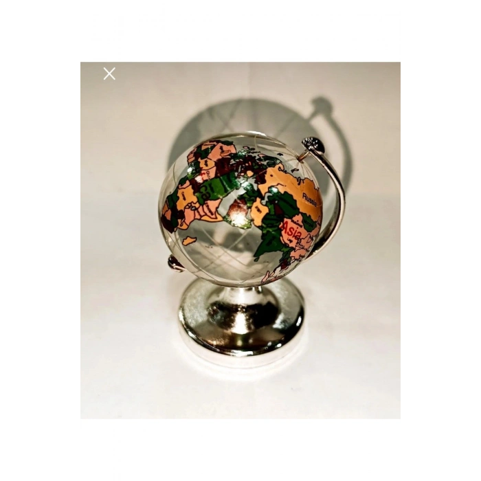 Renkli Dünya Cam Küre 5 cm Çap Ayaklı Kristal Cam Renkli Dünya Haritası Küre