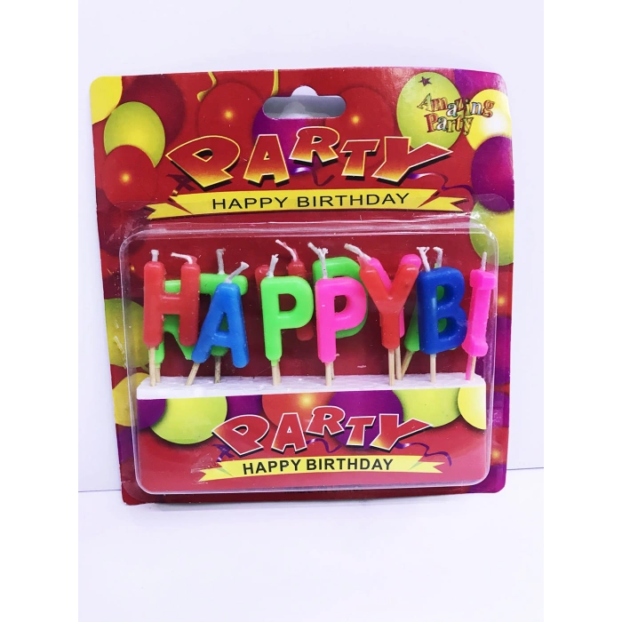 Renkli Happy Birthday Yazılı Mum