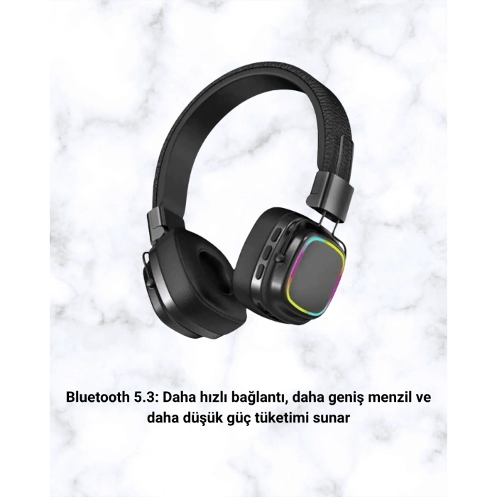 Renkli Işık Efektli Bluetooth 5.3 Müzik Kulaklığı Yeni Nesil