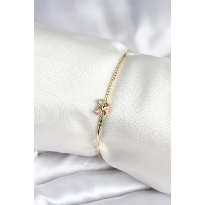 Renkli Kelebek Figür Gold Renk Pirinç Kadın Bileklik - TJ-BB8004
