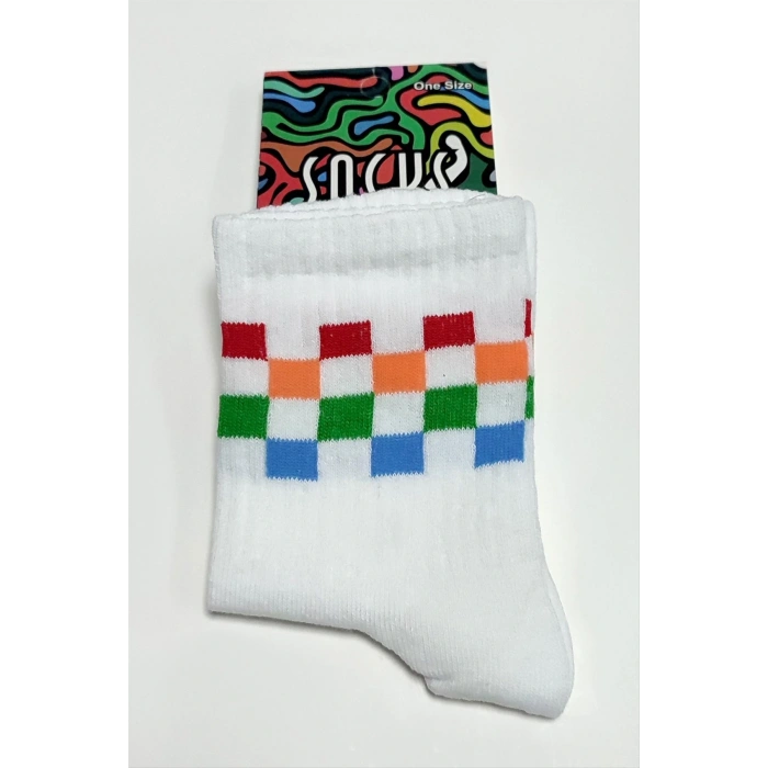 Renkli Küp Desenli Kolej Çorap 8*28