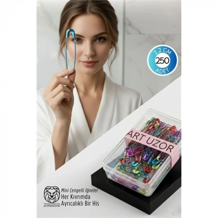 Renkli Mini Çengelli İğne Seti 250 Adet - 2.2 cm Paslanmaz Metal Tasarım, Hobi ve Terzi Aksesuarı