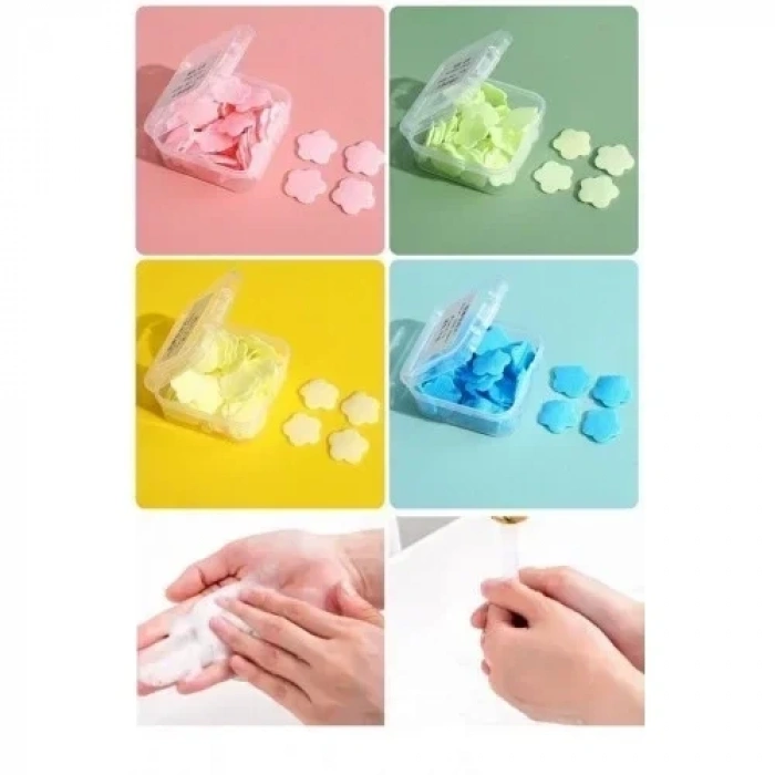 Renkli Mini Kağıt Sabun Kutusu – 100 Yaprak Parfümlü, Tek Kullanımlık Taşınabilir El Sabunu