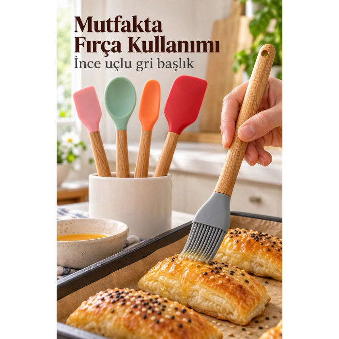 Renkli Mutfak Seti Spatula Kaşık ve Fırça