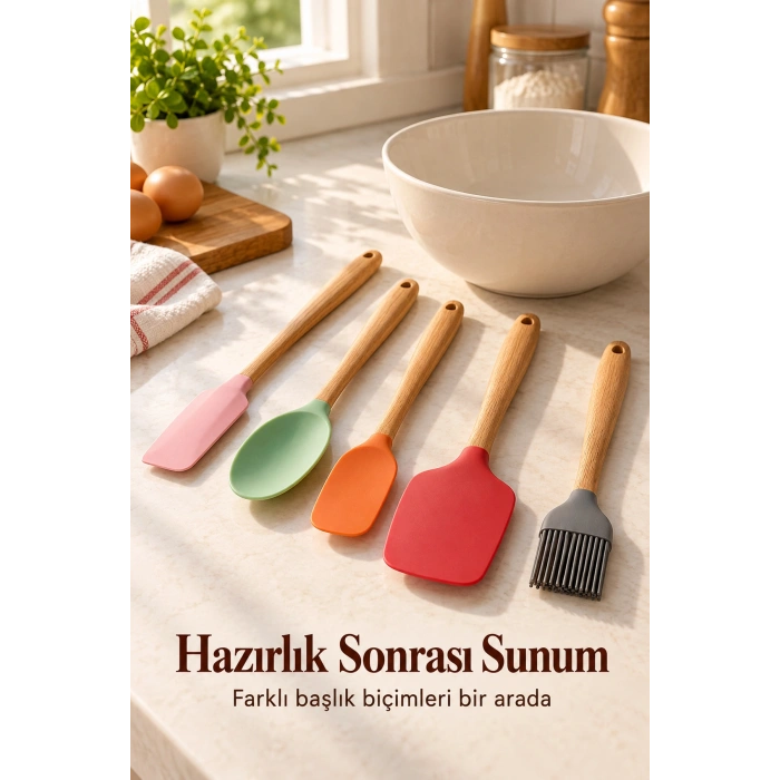Renkli Mutfak Seti Spatula Kaşık ve Fırça
