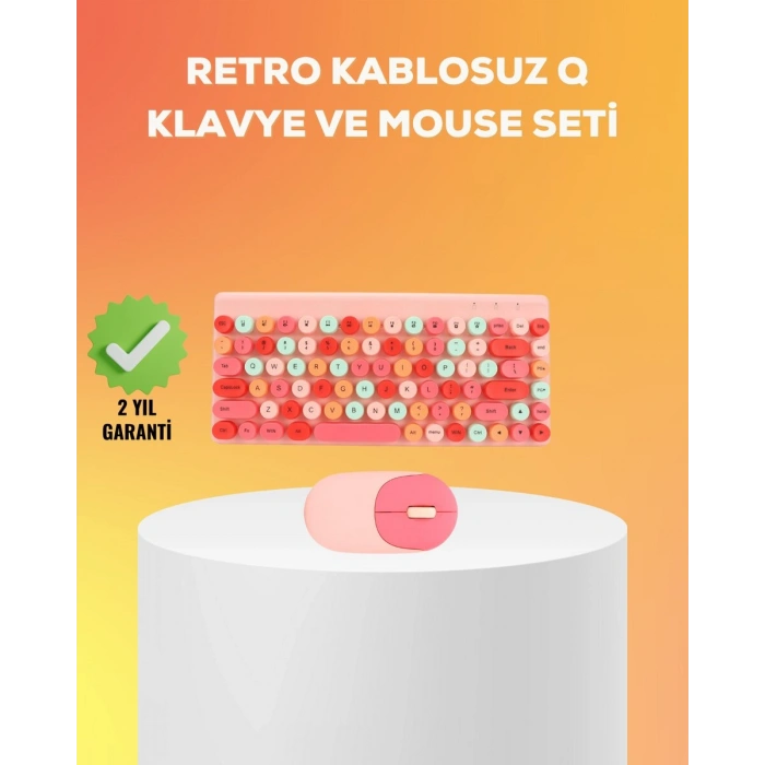 Renkli Retro Tuş Takımlı Klavye – 3 Cihaz Bağlantısı Medya Kısayol Tuşları