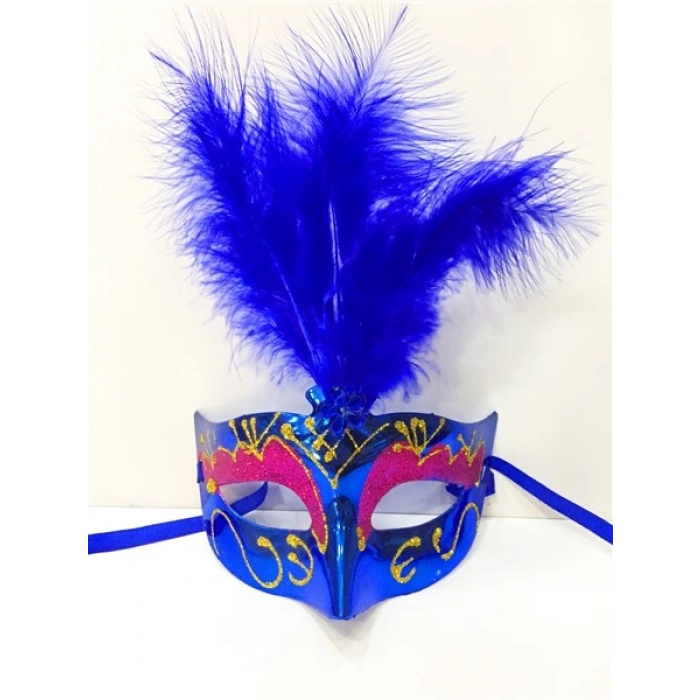 Renkli Tüylü Venedik Parti Maskesi Karışık Renk 12 Adet (4887)