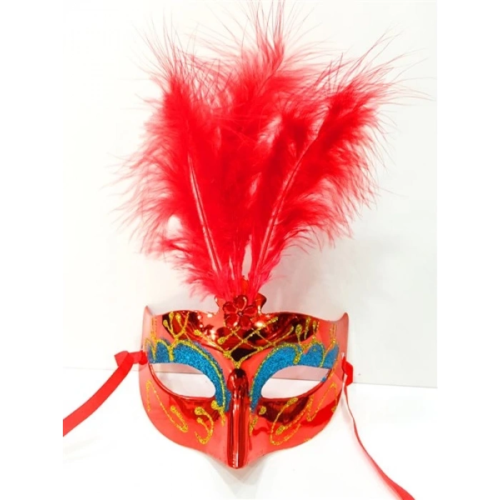 Renkli Tüylü Venedik Parti Maskesi Karışık Renk 12 Adet (4887)