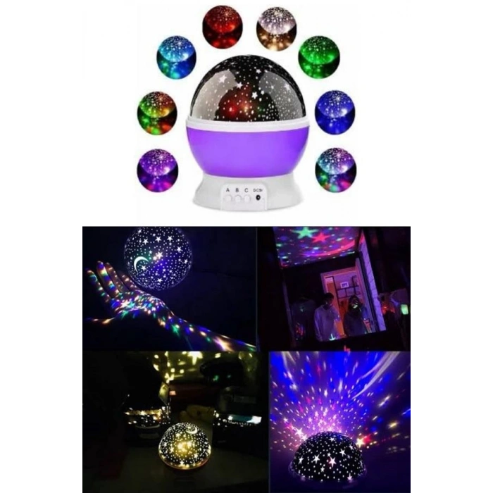 Renkli Yıldızlı Gökyüzü Projeksiyon Gece Lambası Pilli Ve Usb Kablolu
