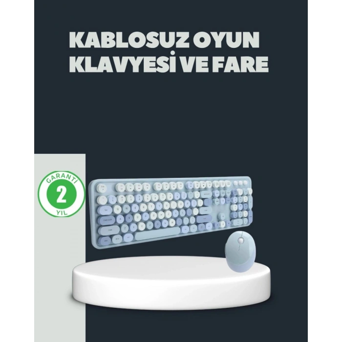 Retro Daktilo Stilli Kablosuz Klavye Mouse Seti – Sessiz Ve Şık