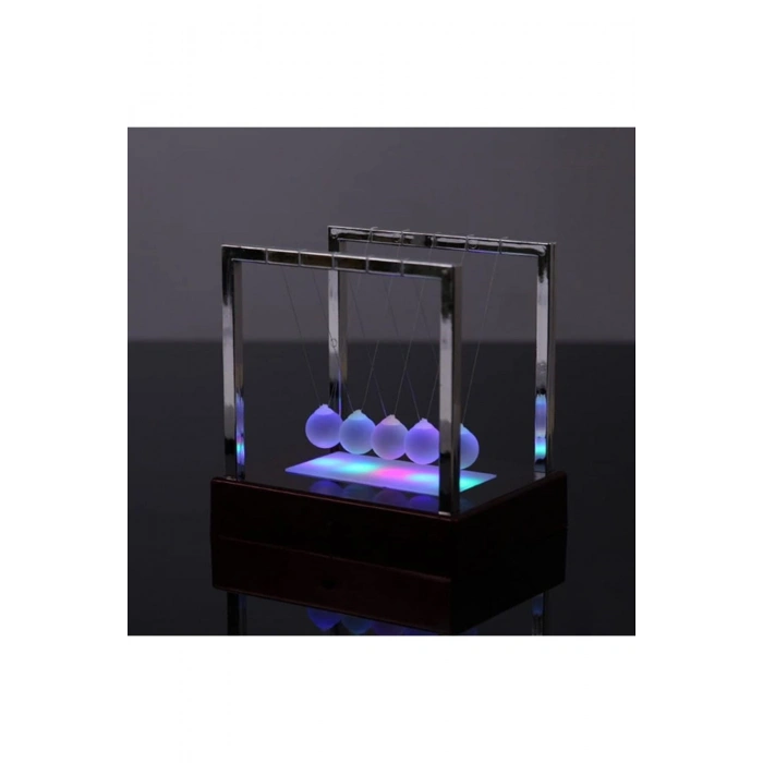RGB Işıklı Newton Denge Topu – Renkli Şeffaf Denge Topları, Pilli Masaüstü Dekoratif Aksesuar