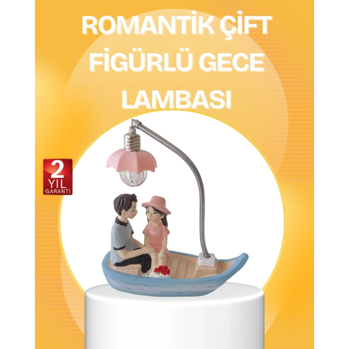 Romantik Çift Figürlü Gece Lambası Sandal Model Sevgiliye Özel Hediye