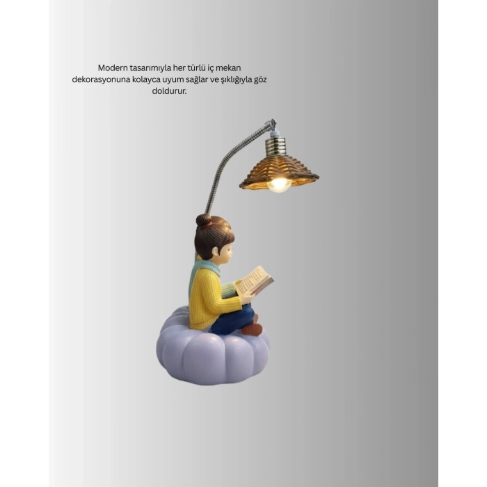 Romantik Çift Figürlü Okuyan Çift Masa Lambası Dekoratif Led Aydınlatma