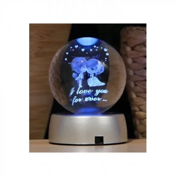 Romantik Işıklı Kristal Küre – “I Love You Forever” RGB Led Işıklı Pilli