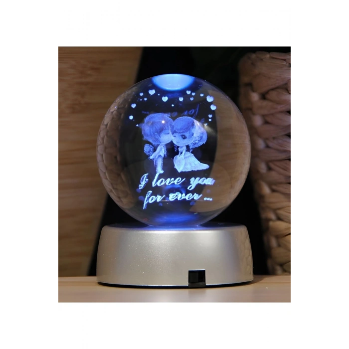 Romantik Işıklı Kristal Küre – “I Love You Forever” RGB Led Işıklı Pilli
