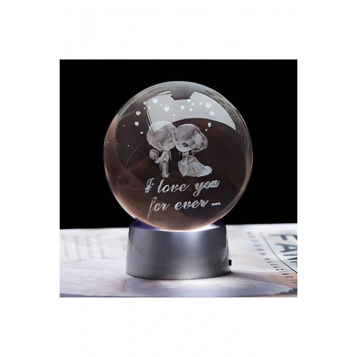 Romantik Işıklı Kristal Küre – “I Love You Forever” RGB Led Işıklı Pilli