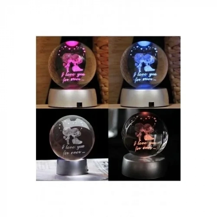 Romantik Işıklı Kristal Küre – “I Love You Forever” RGB Led Işıklı Pilli