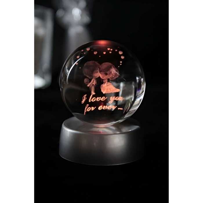Romantik Işıklı Kristal Küre – “I Love You Forever” RGB Led Işıklı Pilli