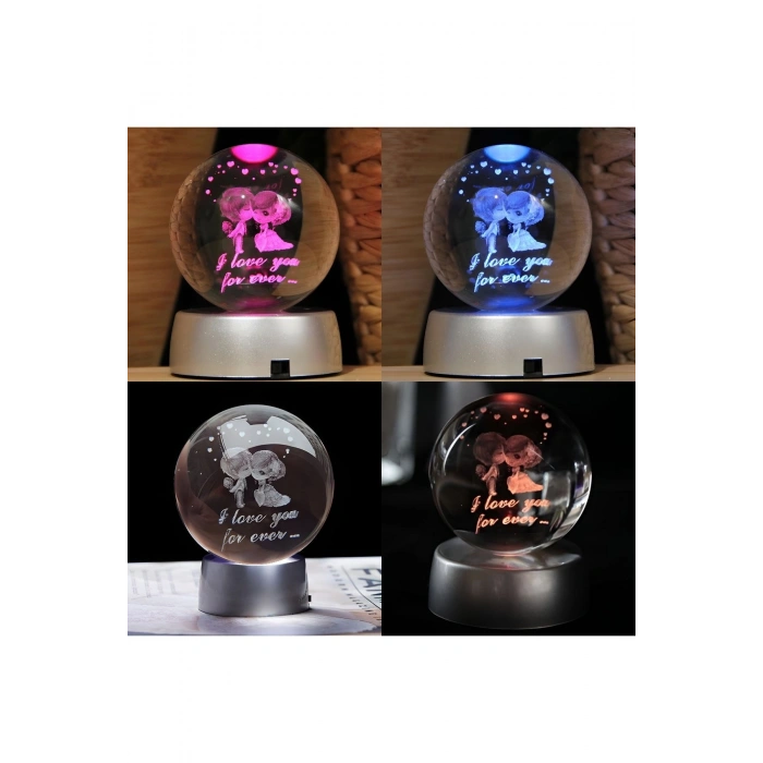 Romantik Işıklı Kristal Küre – “I Love You Forever” RGB Led Işıklı Pilli