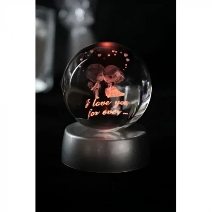 Romantik Işıklı Kristal Küre – “I Love You Forever” RGB Led Işıklı Pilli