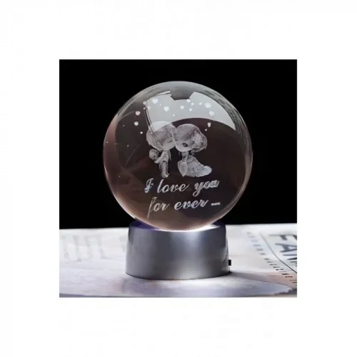 Romantik Işıklı Kristal Küre – “I Love You Forever” RGB Led Işıklı Pilli