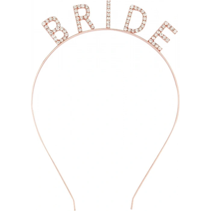 Rose Gold Renk Bekarlığa Veda Kristal Taş Bride Tacı İthal 16x10 cm